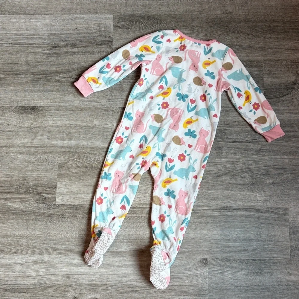 Carter's baby girls forest animal print fleece zip up footie